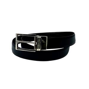 Ermenegildo Zegna Black 100% Leather Belt with Silver Tone Buckle Size 46